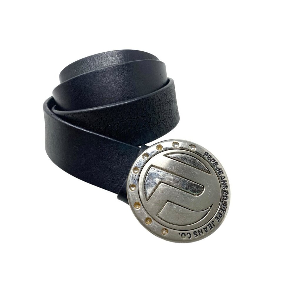 VTG Pepe Jeans London Mens Genuine Leather Belt 90's Hip Hop Retro Buckle Logo L